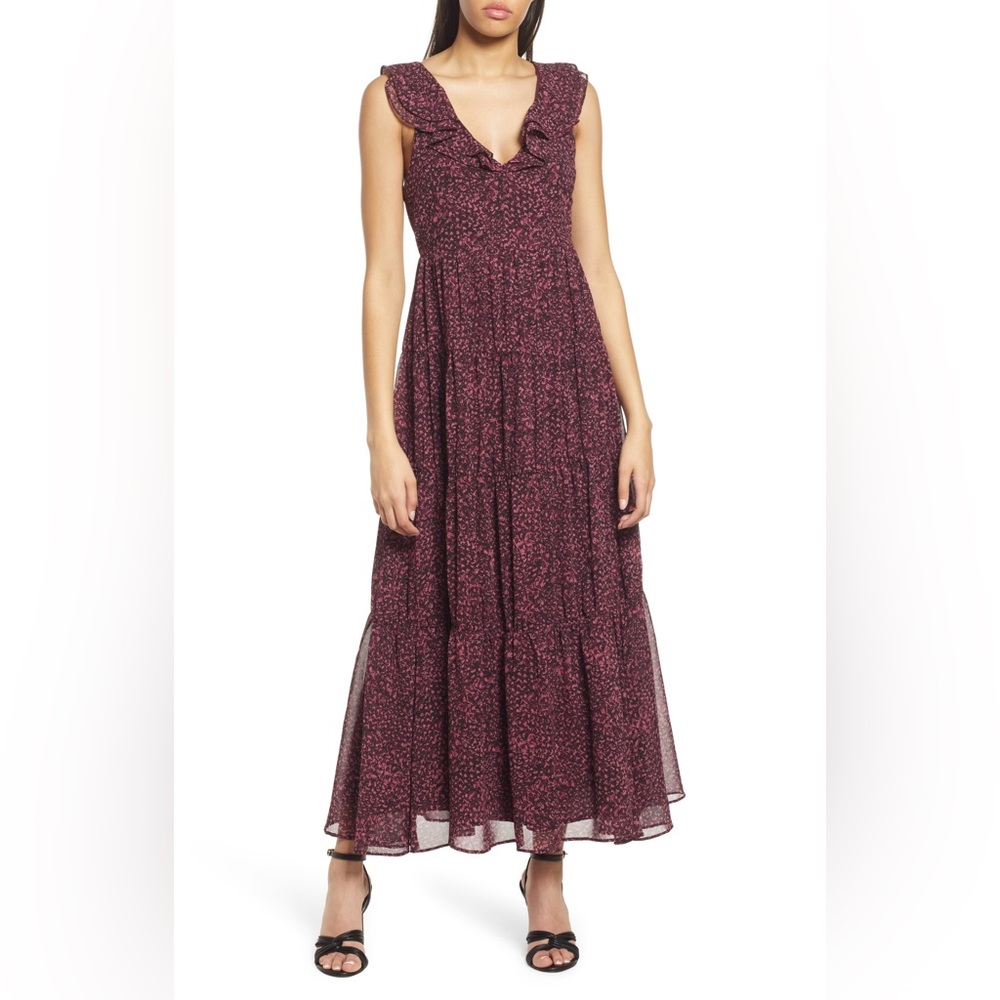 Chelsea28 Abstract Ruffle Neck Chiffon Dress - XS